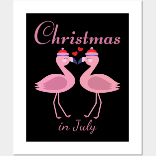 Christmas In July Pink Flamingo Posters and Art